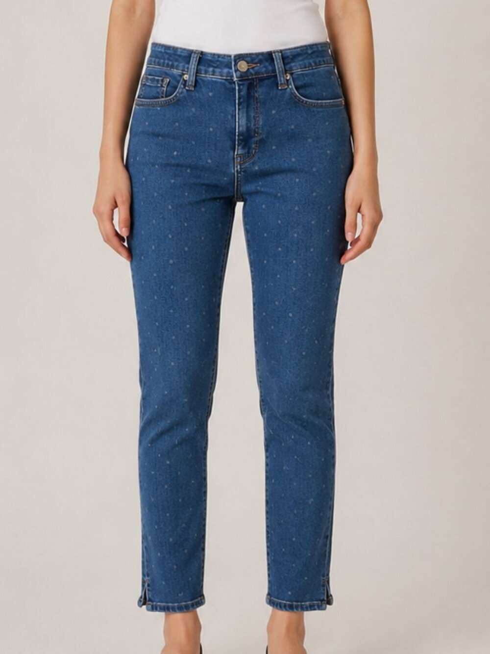 NYDJ Curves 360 Jeans Size 2 Blue Polka Dot Slim Straight Leg